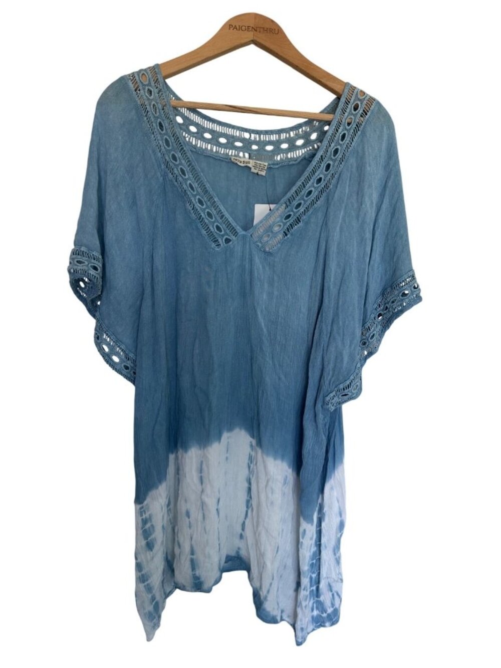 Raya Sun Womens LG Blue White Tie-dye Tunic Top/Dress Boho Hippie NEW